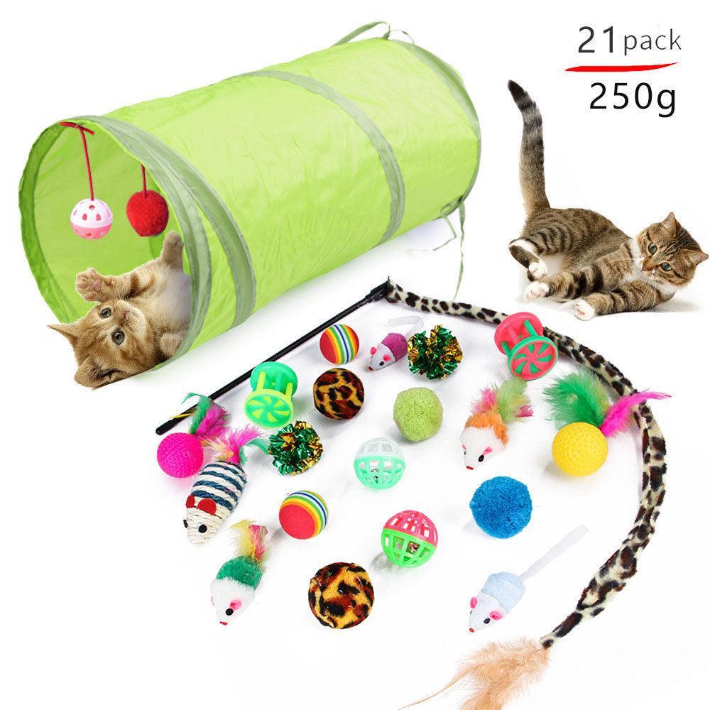 21-piece plush cat toy set with assorted colorful soft cloth chew toys for feline pets