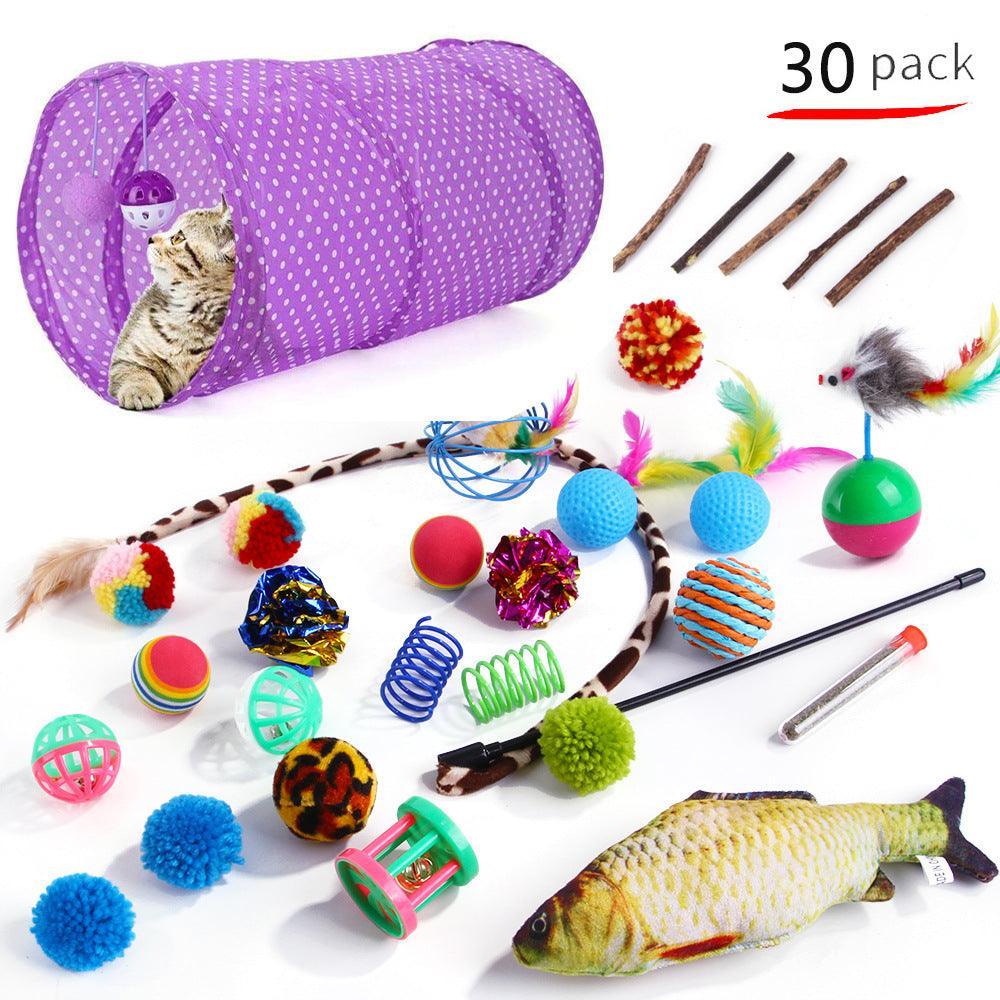 21-piece plush cat toy set with assorted colorful soft cloth chew toys for feline pets — view 3