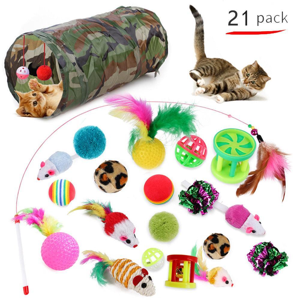 21-piece plush cat toy set with assorted colorful soft cloth chew toys for feline pets — view 2