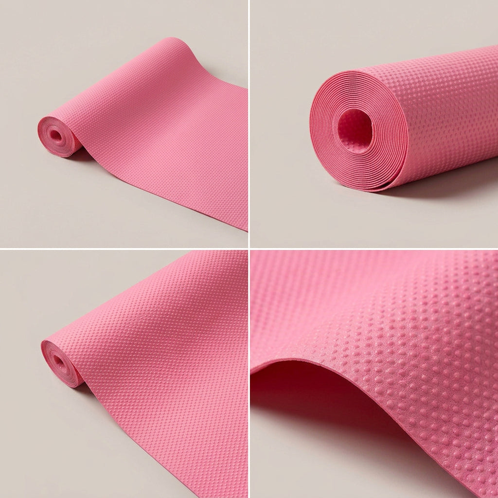 Pink EVA cabinet shelf liner mat roll with non-slip texture for kitchen drawer organization — view 2