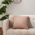 Square orange houndstooth chenille and velvet cushion cover for modern sofa and living room decor