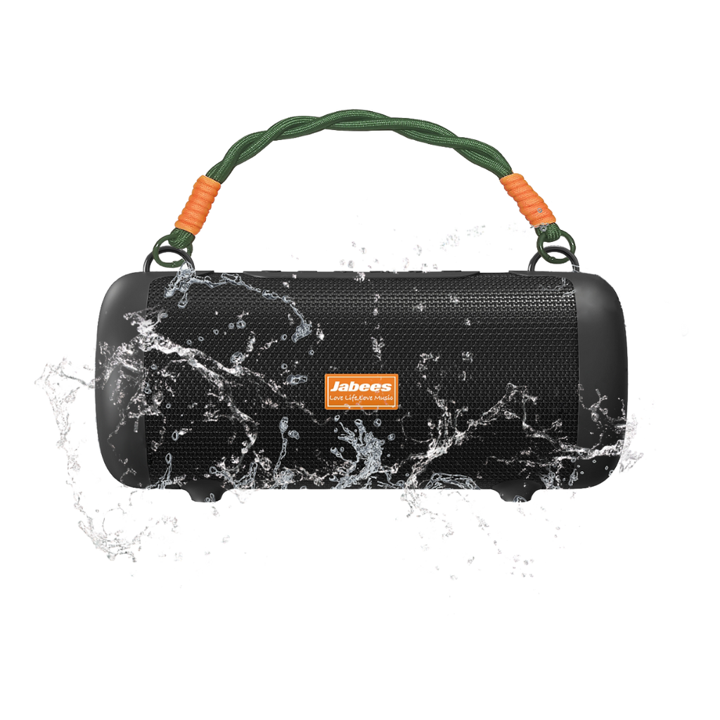 Whale portable waterproof Bluetooth speaker with black nylon shoulder strap and rugged exterior casing