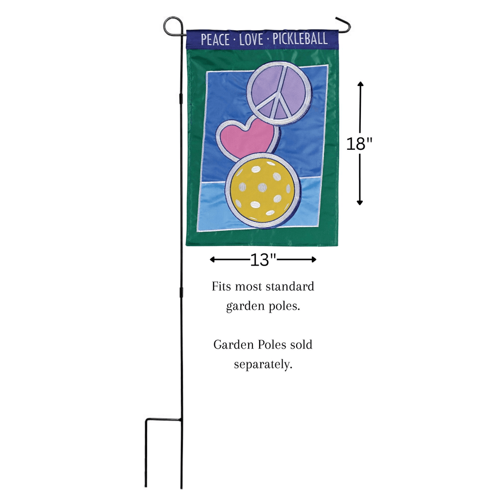 Peace love pickleball double applique garden flag in vibrant colors with embroidered fabric details — view 4