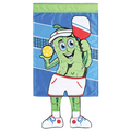 Whimsical crazy leg pickleball garden flag with colorful applique design and playful dangling legs.