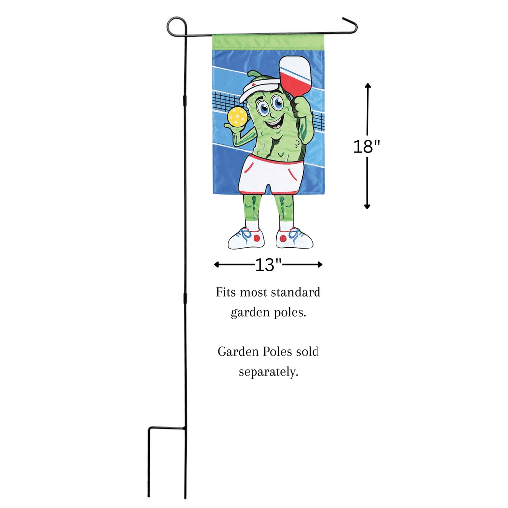 Whimsical crazy leg pickleball garden flag with colorful applique design and playful dangling legs. — view 3
