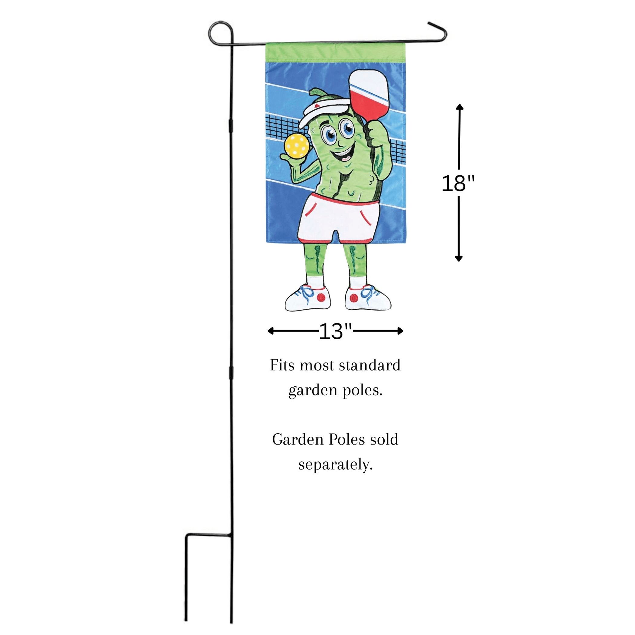 Whimsical crazy leg pickleball garden flag with colorful applique design and playful dangling legs. — view 3