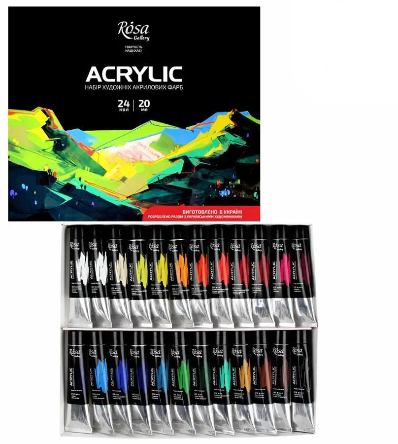 Rosa Gallery 24 color acrylic paint set in tubes for professional canvas painting — view 2