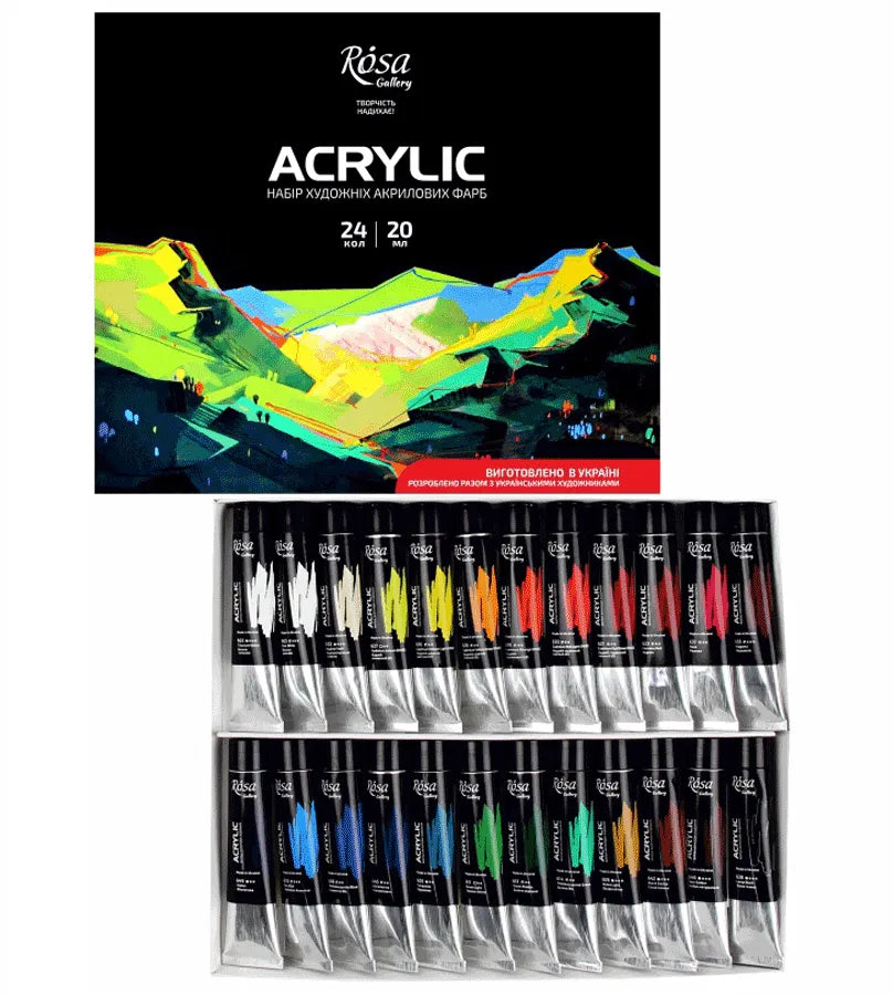Rosa Gallery 24 color acrylic paint set in tubes for professional canvas painting