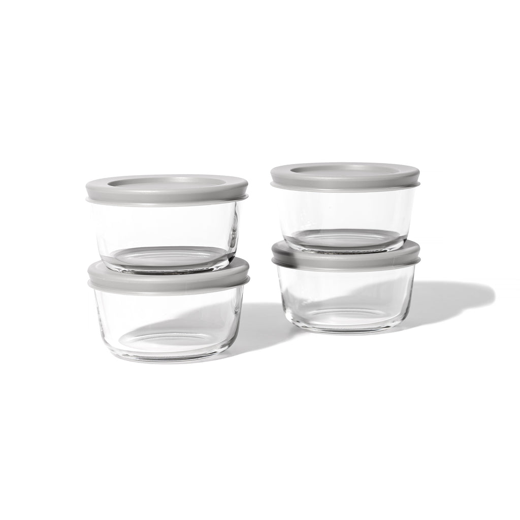8 Piece Set (1 Cup / 8Oz) Round Glass Storage Containers With Lids, Grey-0