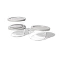 16oz round glass food storage containers with grey airtight lids arranged for kitchen meal prep