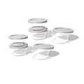 12 piece round glass food storage containers with grey airtight lids on kitchen counter