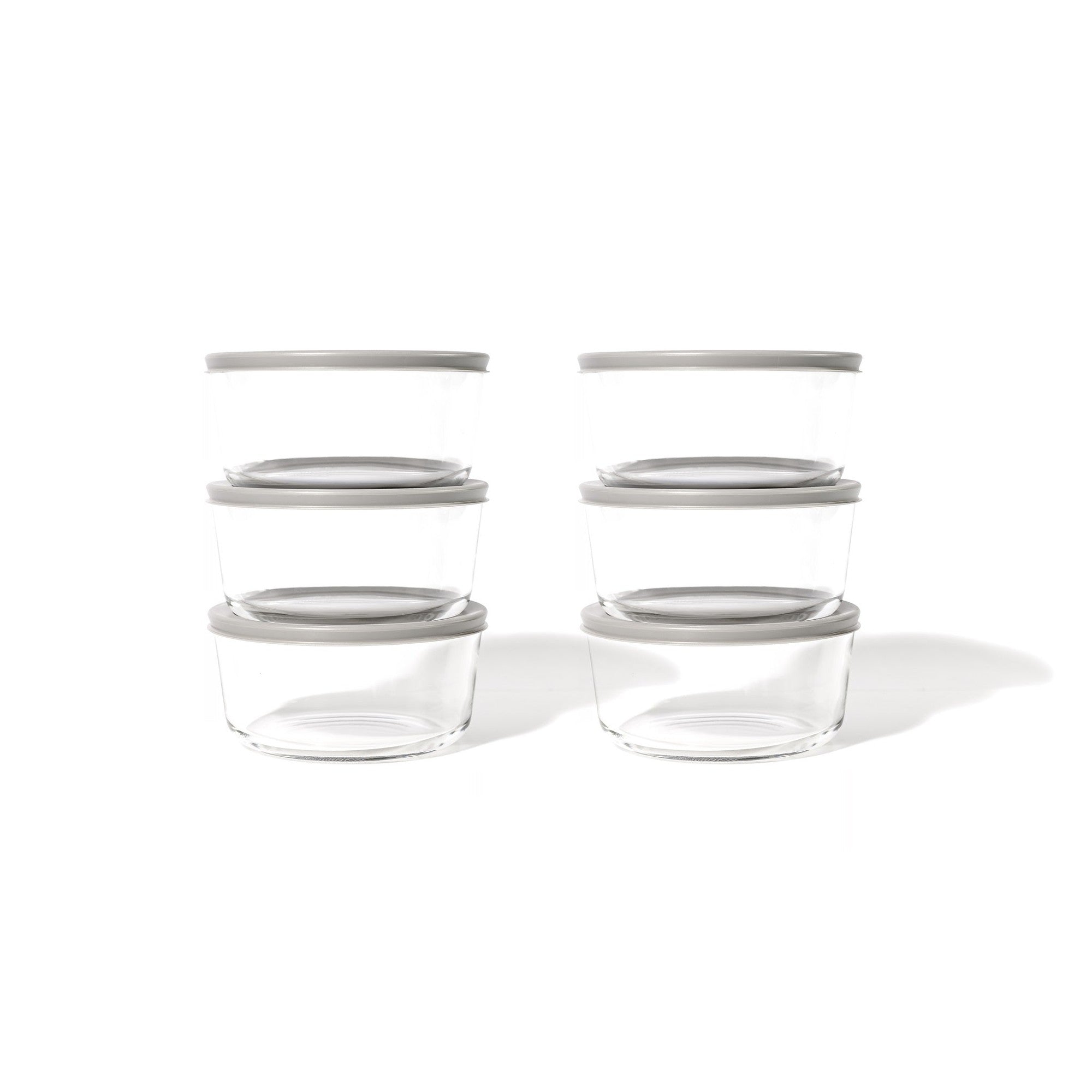 Six round 32oz glass food storage containers with grey airtight locking lids for meal prep — view 3