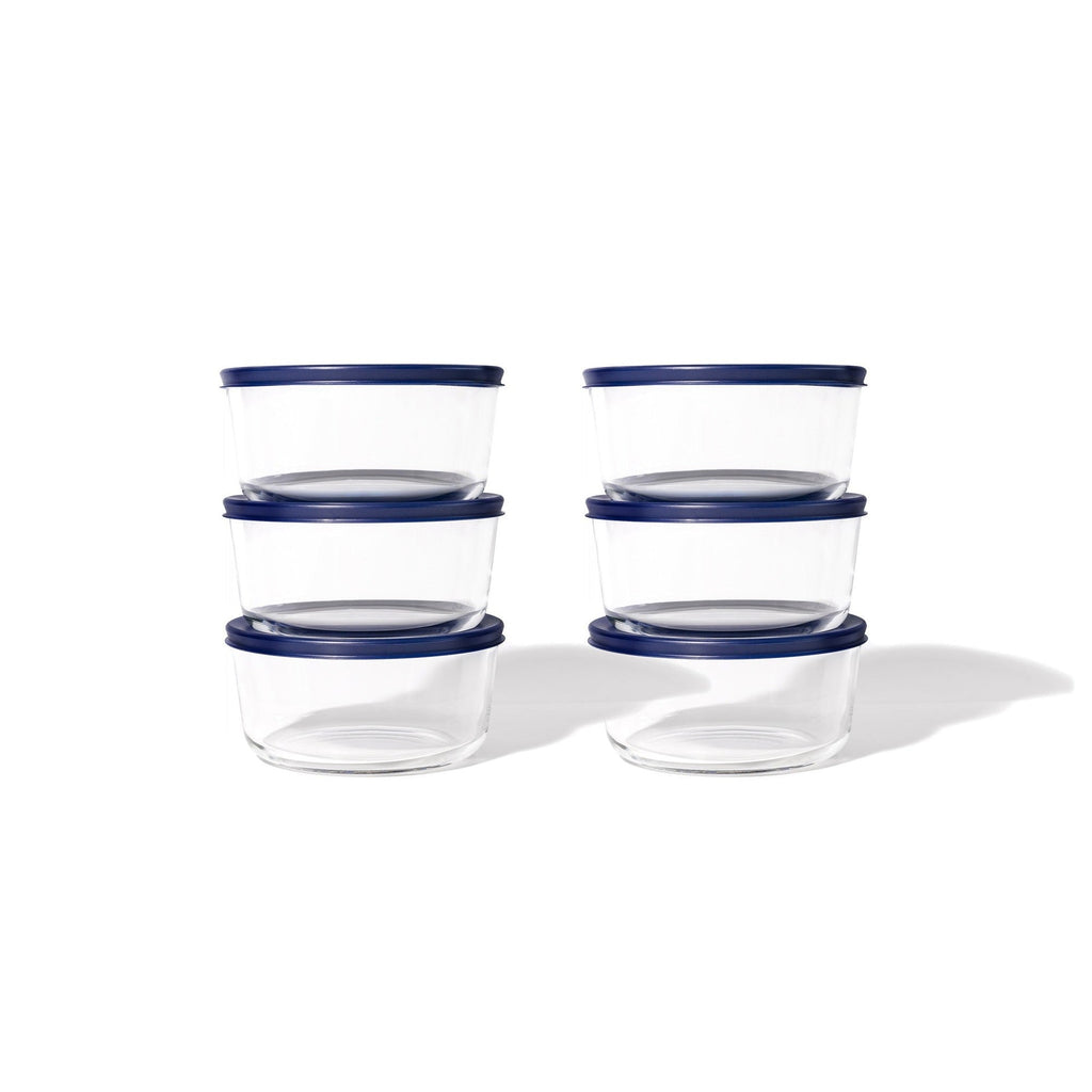 12 Piece Set (2 Cup / 16Oz) Round Glass Storage Containers With Lids, Blue-2