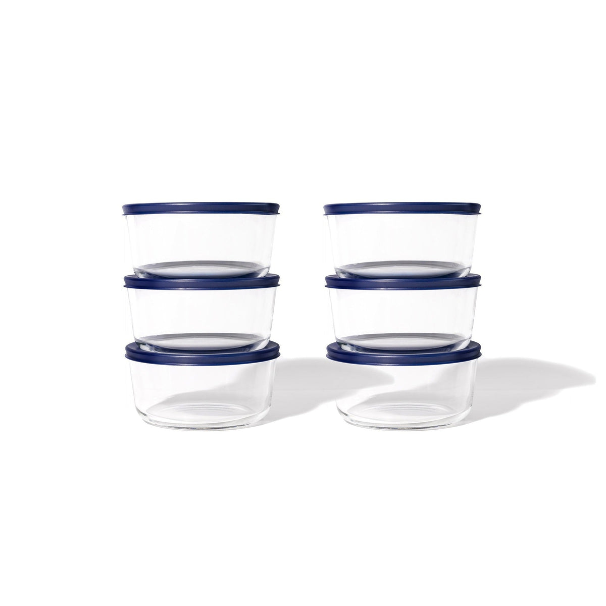 12 Piece Set (2 Cup / 16Oz) Round Glass Storage Containers With Lids, Blue-2