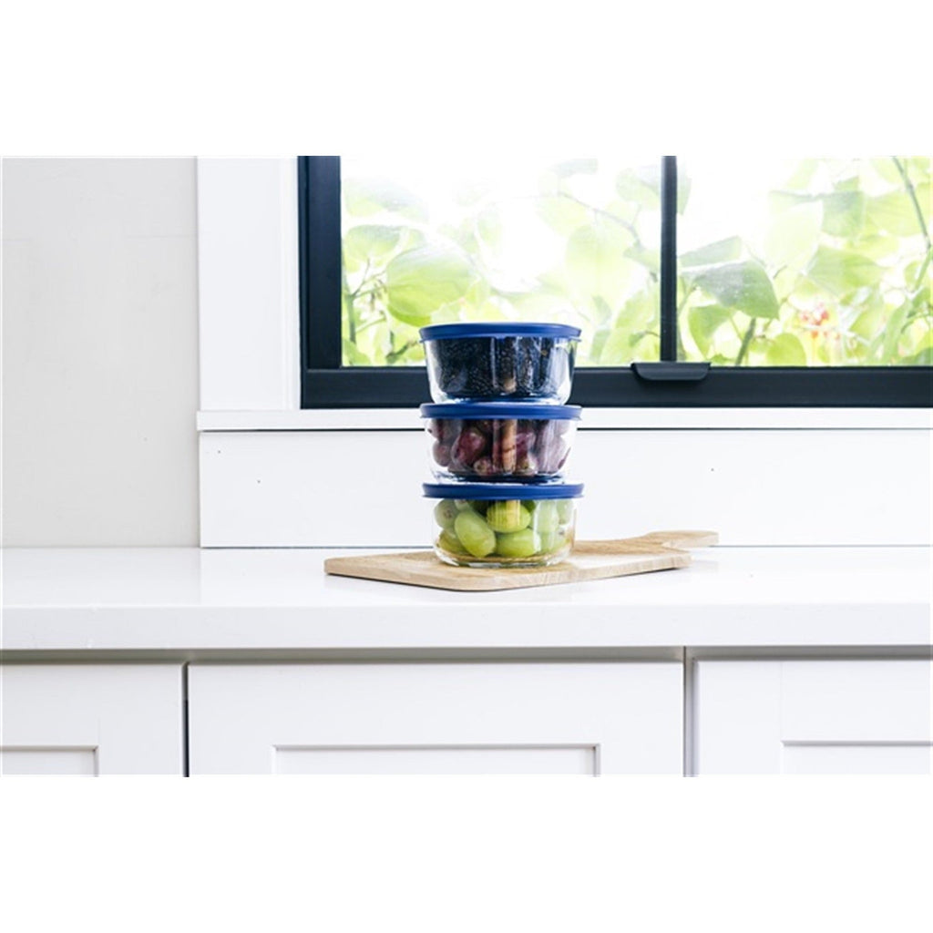 12 Piece Set (2 Cup / 16Oz) Round Glass Storage Containers With Lids, Blue-4