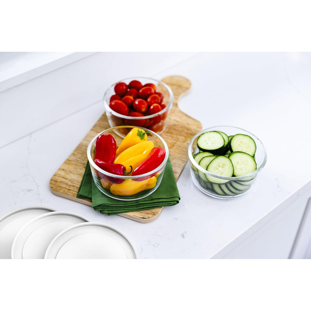 16oz round glass storage containers with airtight white lids for kitchen organization and meal prep — view 5
