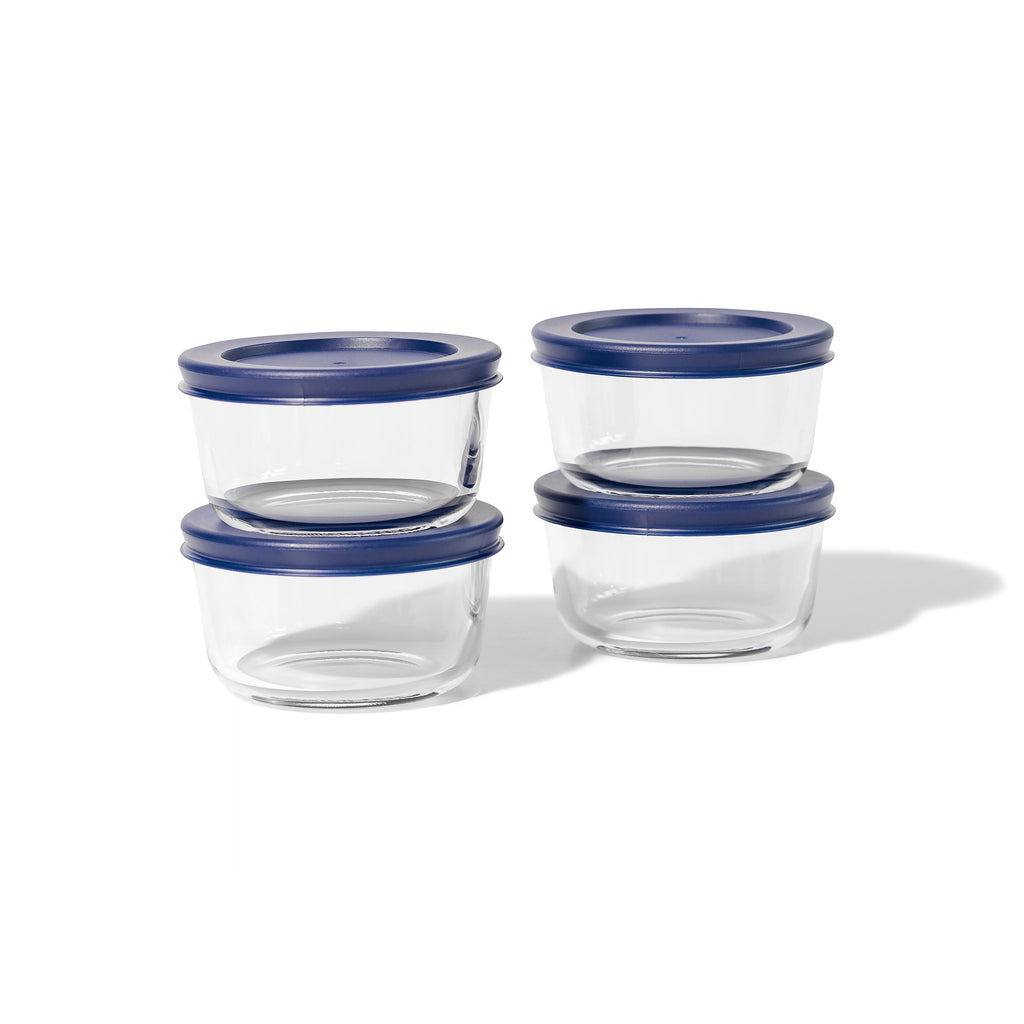 8 Piece Set (7Oz) Round Glass Storage Containers With Lids, Blue-0