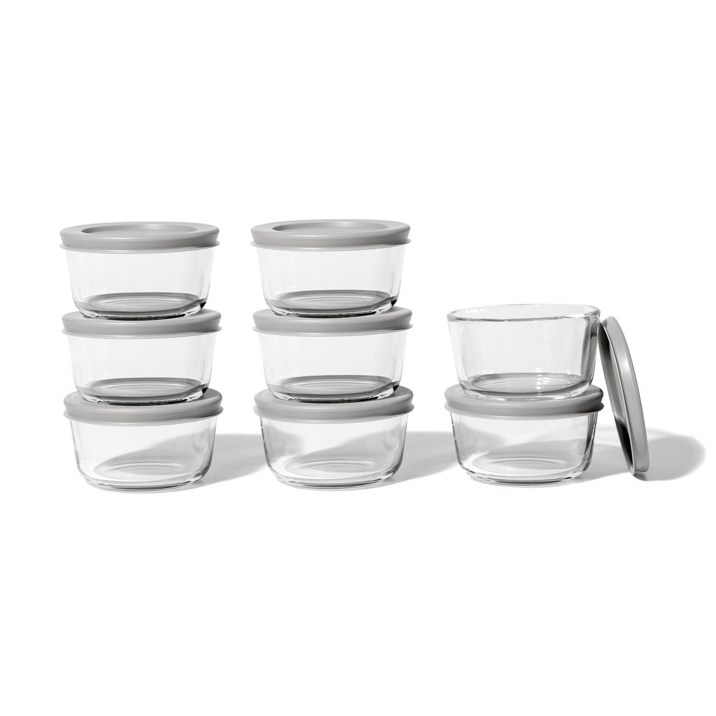 16 piece round glass storage container set with airtight grey lids and 7oz capacity — view 3