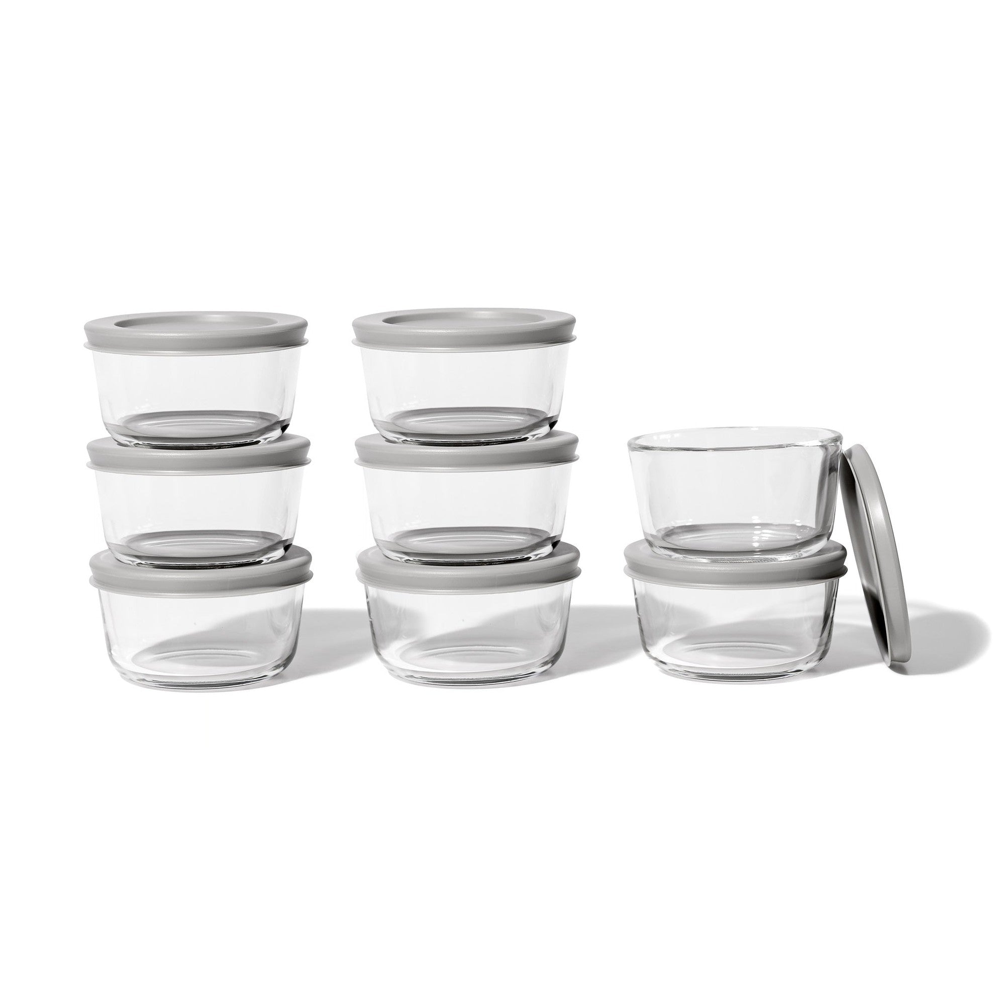 16 piece round glass storage container set with airtight grey lids and 7oz capacity — view 3