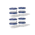 16 piece round glass food storage containers with airtight blue lids for meal prep and organization