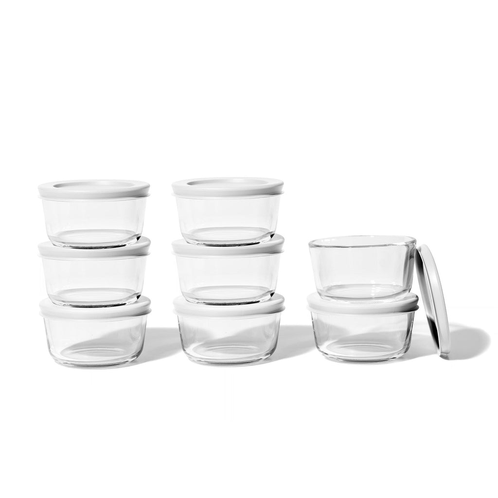 16 piece round glass food storage container set with white airtight lids for meal prep — view 3