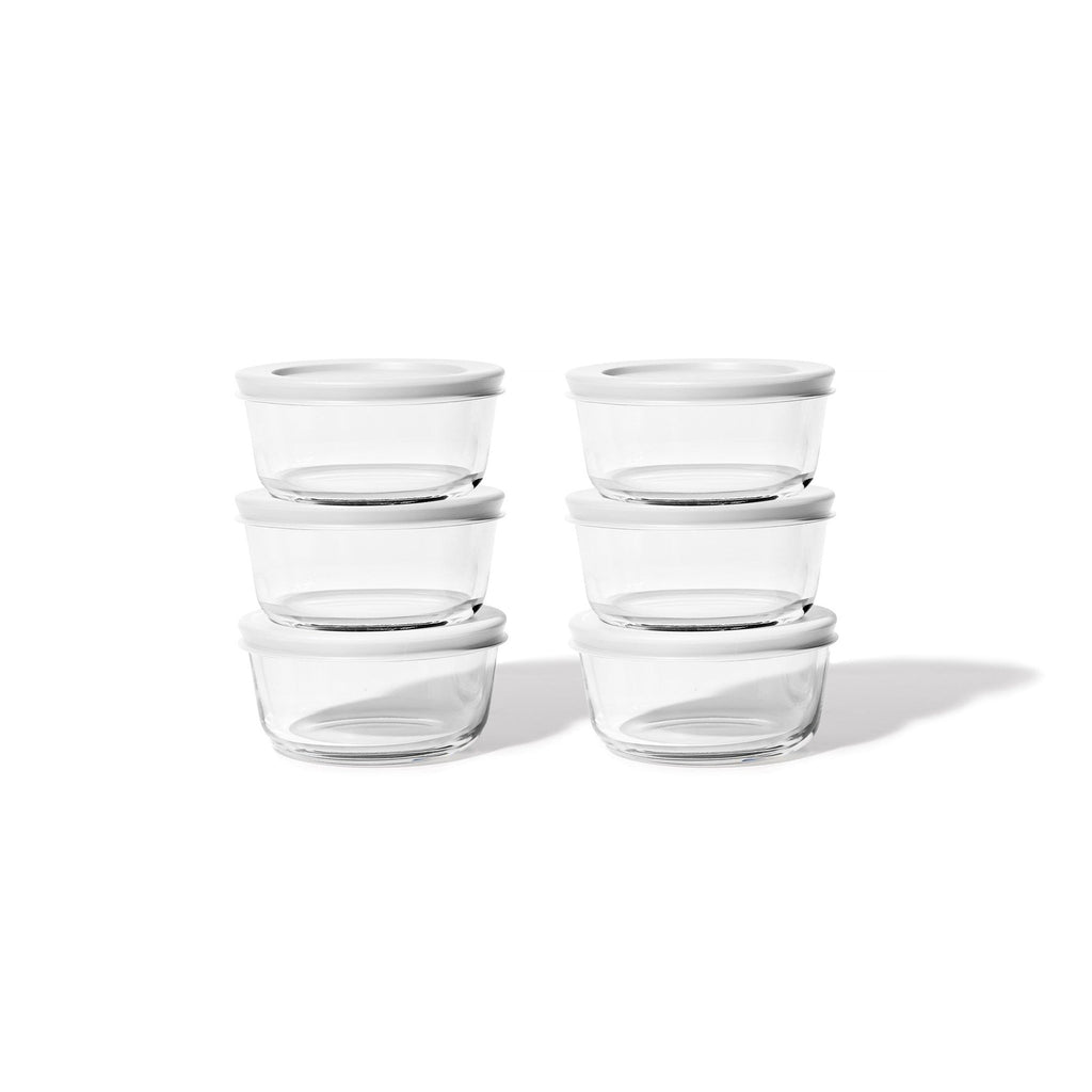 12-piece glass food storage set with round borosilicate containers and airtight white lids — view 3