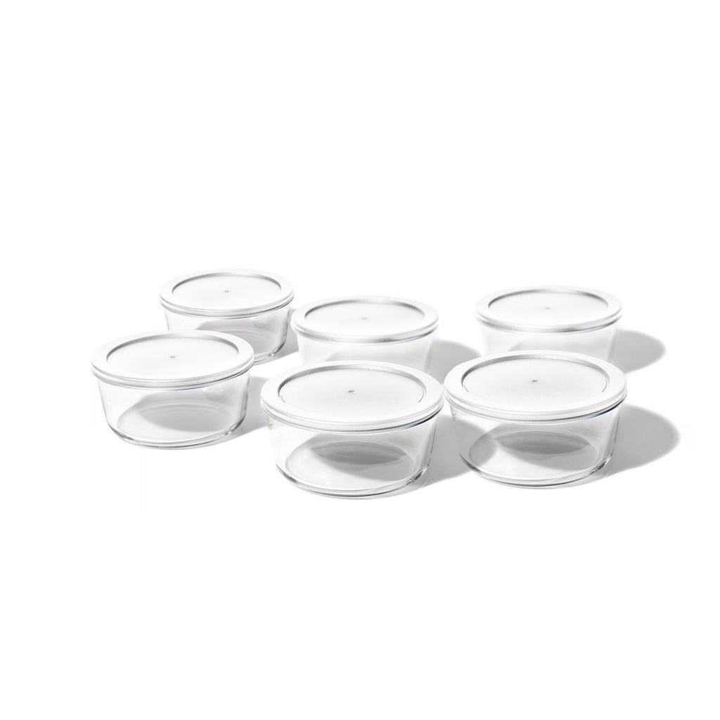 12-piece round borosilicate glass food storage container set with airtight white lids for meal prep — view 3