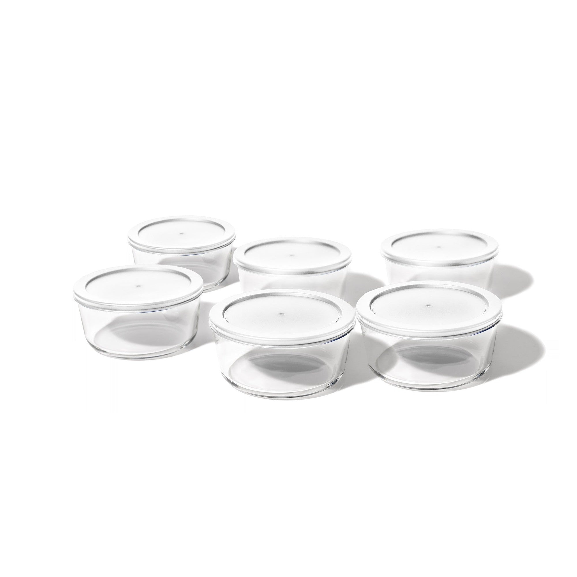 12-piece round borosilicate glass food storage container set with airtight white lids for meal prep — view 3