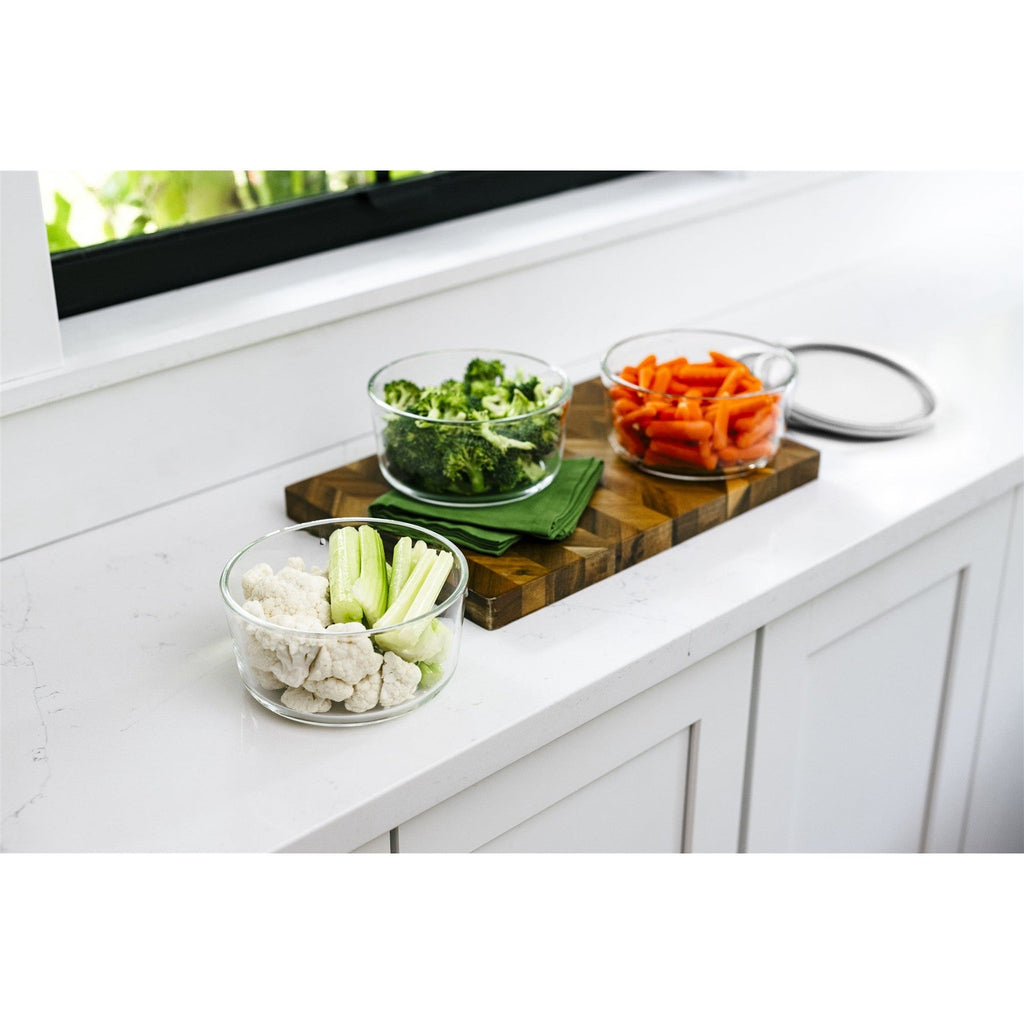 12-piece round borosilicate glass food storage container set with airtight white lids for meal prep — view 4