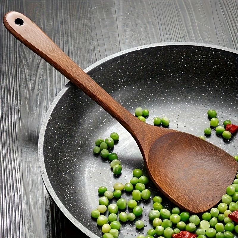 10-piece natural teak wood kitchen utensil set with spoons and shovels for home cooking — view 5
