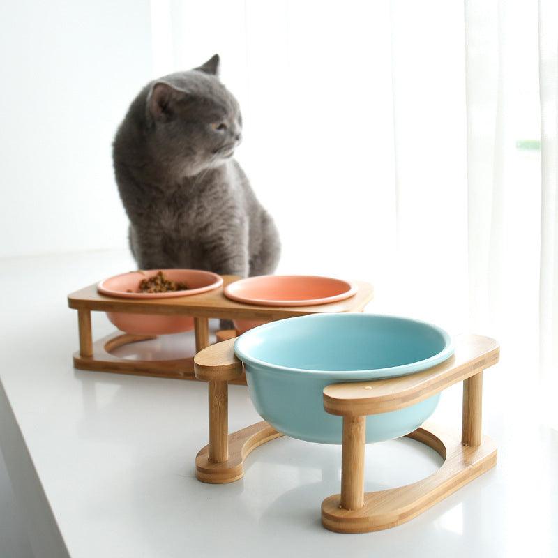 Ceramic cat food bowl, vibrant shallow Whisker Wonderland pet dish for stress-free feline feeding