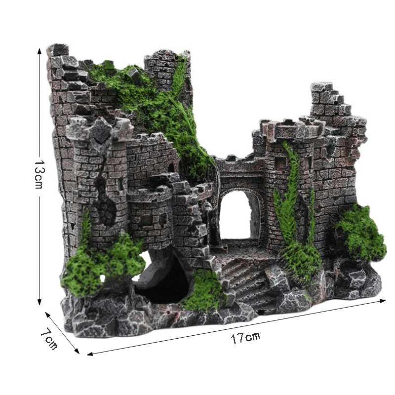 Enchanted resin retro castle aquarium decor with lifelike aquatic plants for fish tanks — view 2