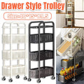 Three-tier slim metal storage trolley with smooth-rolling wheels and perforated baskets for tight spaces.