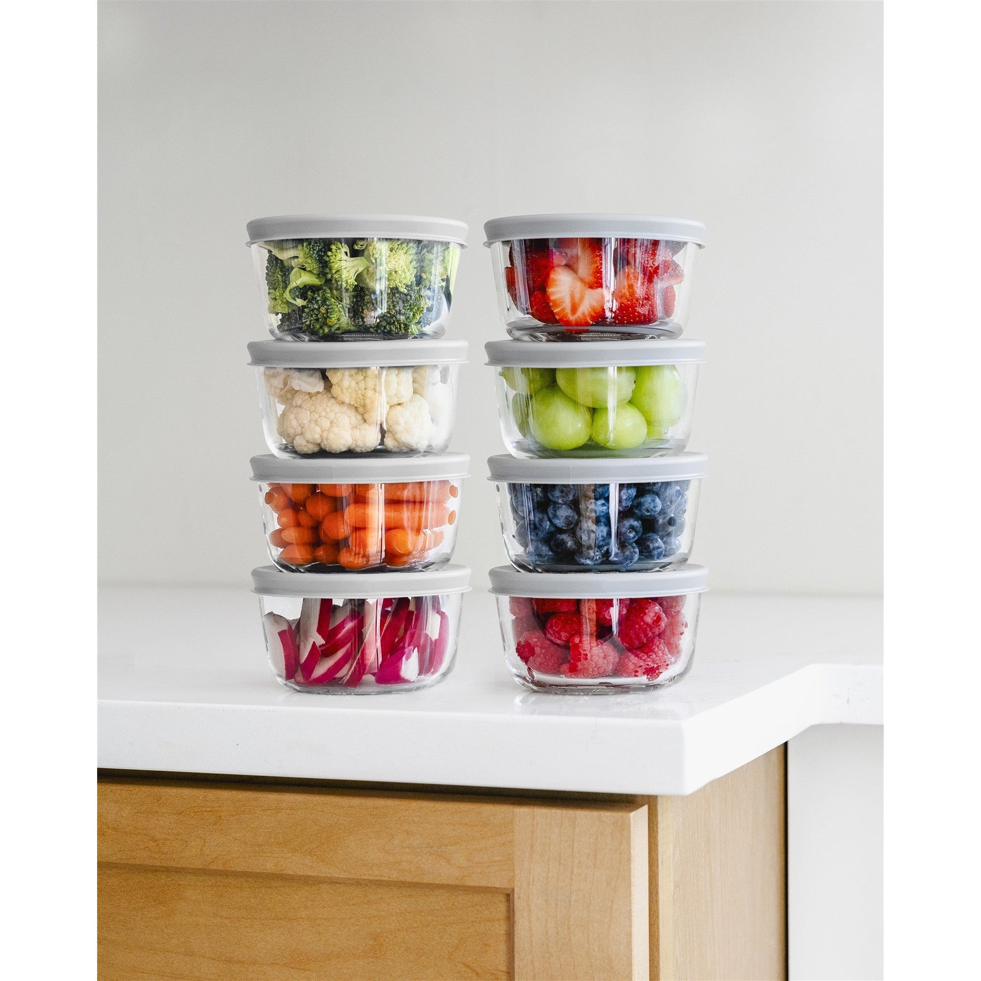 16 piece round glass storage container set with airtight grey lids and 7oz capacity — view 2