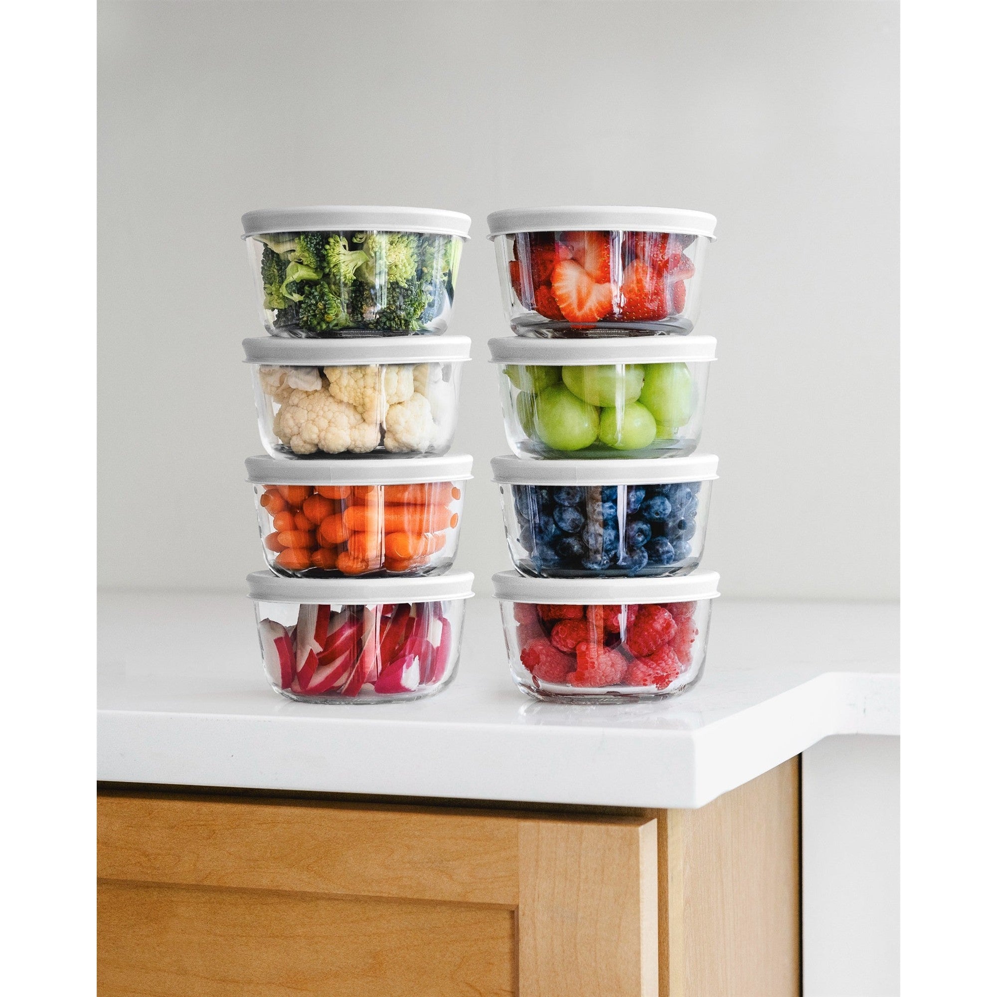 16 piece round glass food storage container set with white airtight lids for meal prep — view 2