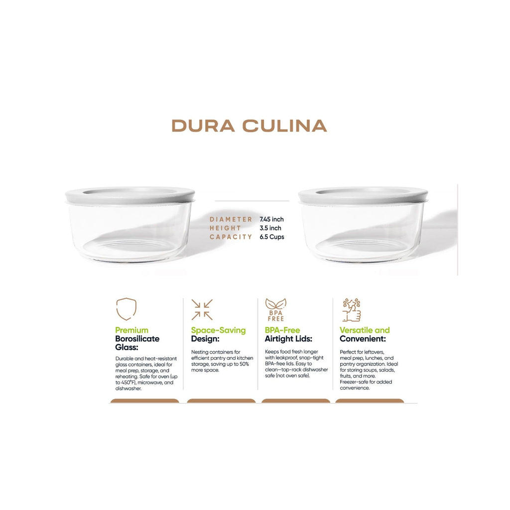 Four piece round borosilicate glass storage containers with airtight white lids for kitchen meal prep — view 2