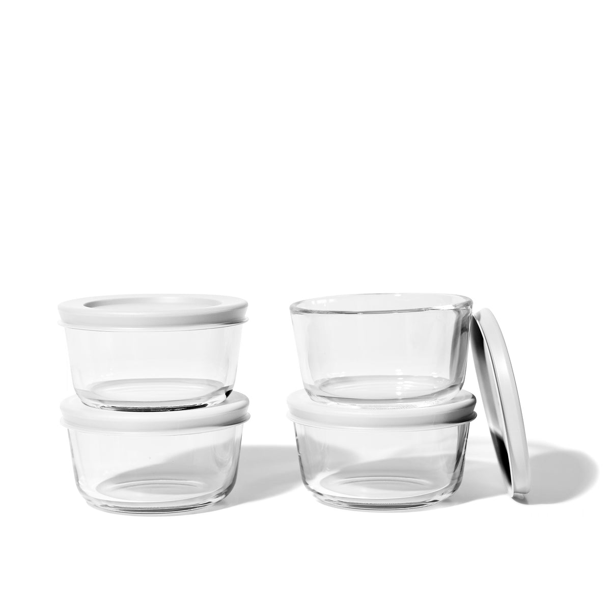 8 Piece Set (7Oz) Round Glass Storage Containers With Lids, White-1