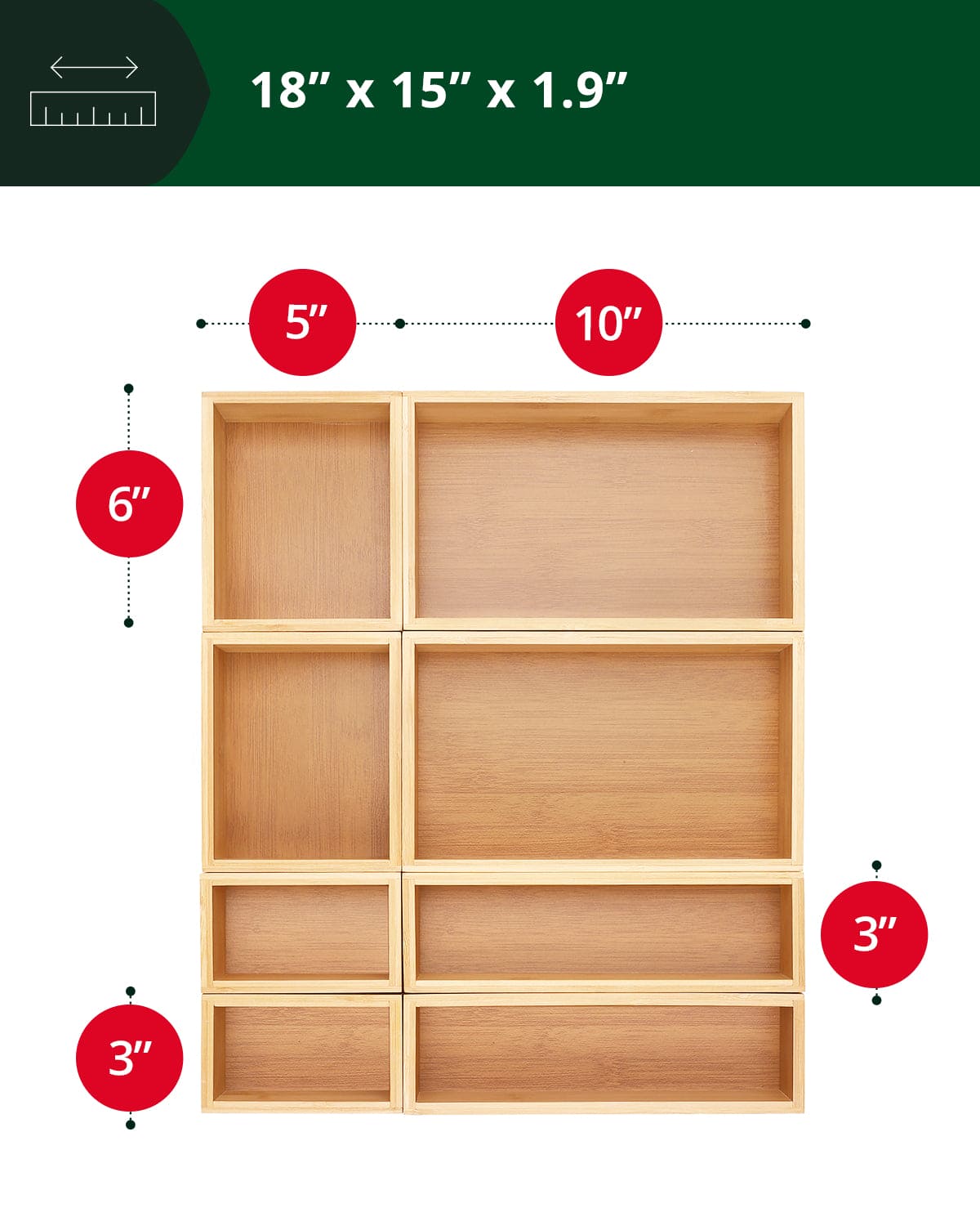 Natural bamboo storage box set of eight for drawer and desk organization — view 2