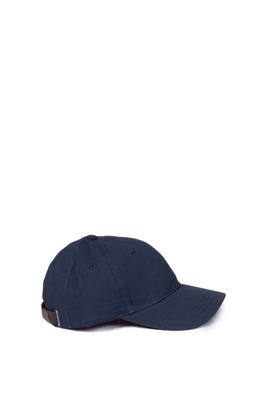 Men's black pure cotton twill baseball cap with faux-leather adjustable strap and front logo label — view 3