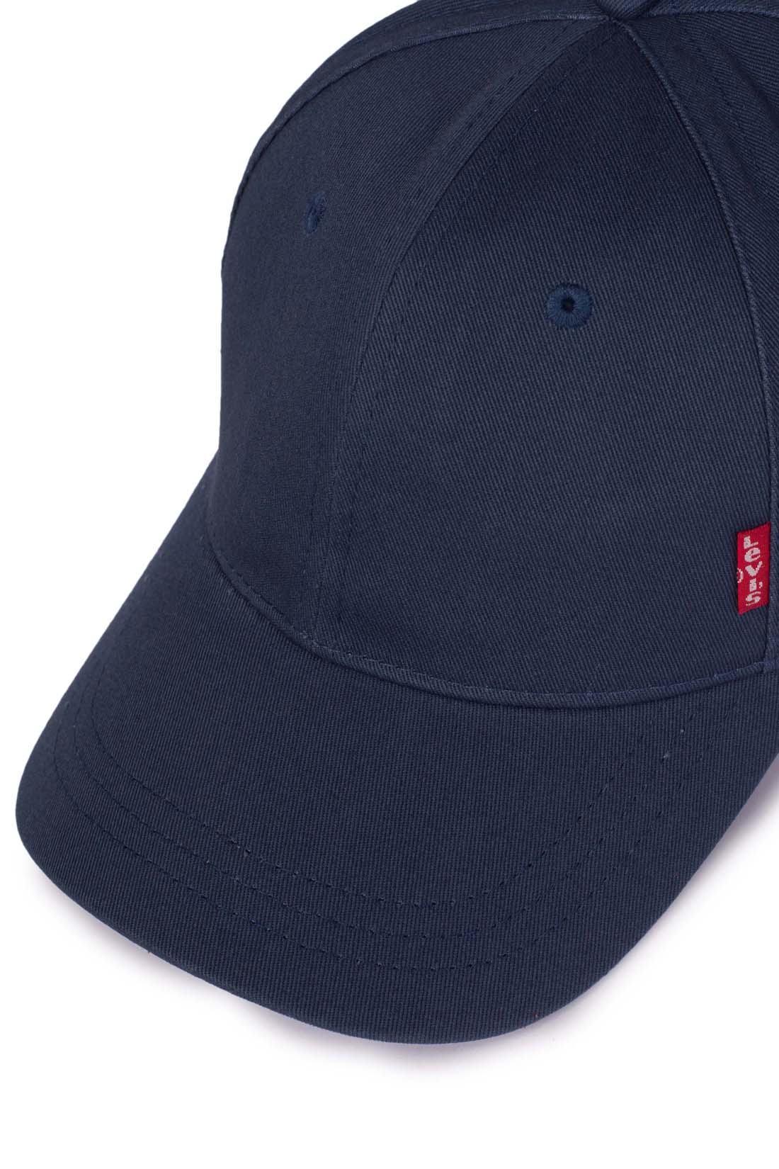Men's black pure cotton twill baseball cap with faux-leather adjustable strap and front logo label — view 2