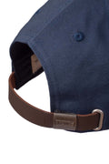 Men's black pure cotton twill baseball cap with faux-leather adjustable strap and front logo label