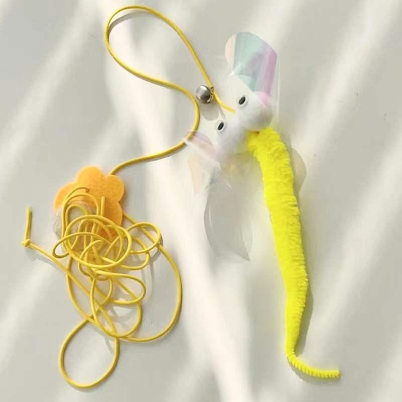 Interactive swing cat toy with bouncing polyester ball, elastic rope, and natural feather attachments — view 2
