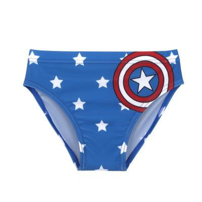 Avengers baby swimsuit with Captain America pattern in blue and red for toddlers