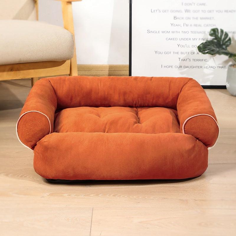 Luxury plush pet sofa bed with soft cushioned edges in a vibrant solid color — view 2