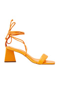 Orange calf leather strappy sandals with a 6.5cm block heel and elegant multi-strap design