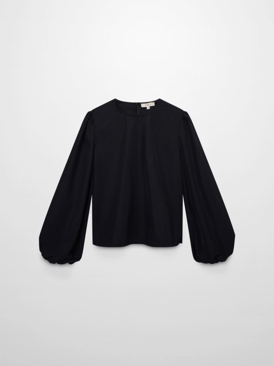 Bubble Sleeve Taffeta Top-Black