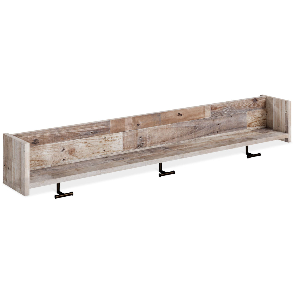 Minimalist wall-mounted coat rack featuring a top display shelf and three heavy-duty hooks — view 2