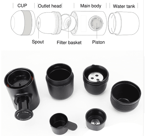 Black portable capsule espresso maker compact manual hand pump coffee brewer for travel and camping — view 3