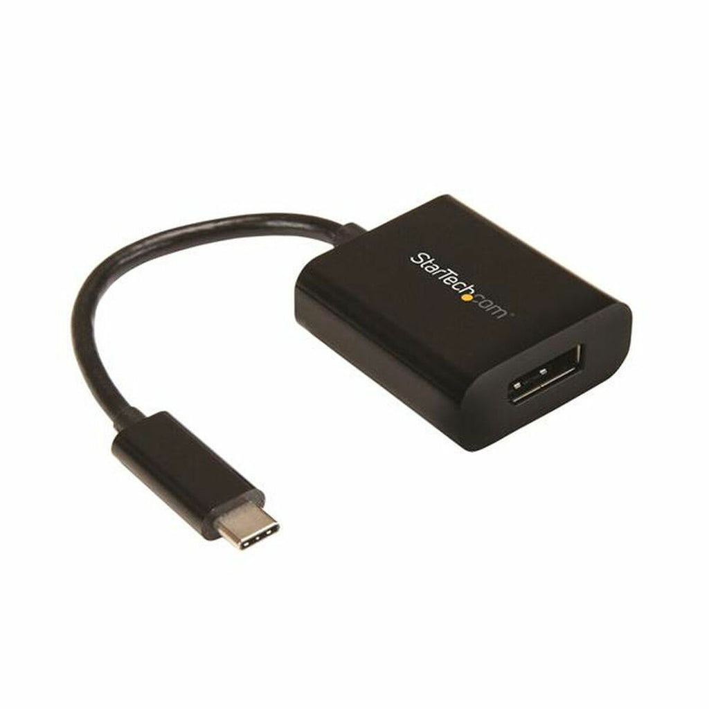 Black USB-C to DisplayPort adapter cable for laptops and monitors, high-quality professional tech accessory.
