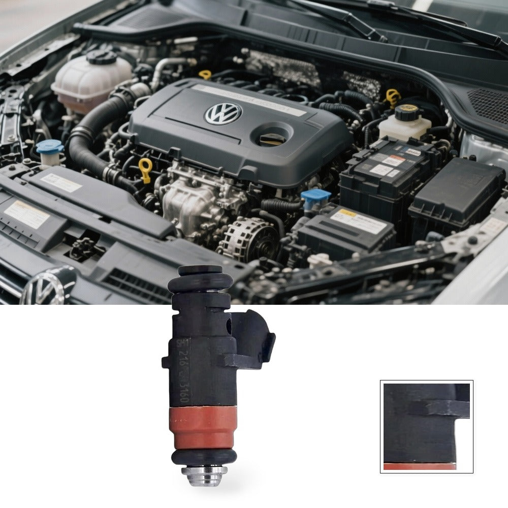 Automotive fuel injector replacement part in metal and plastic for precise engine compartment fuel delivery